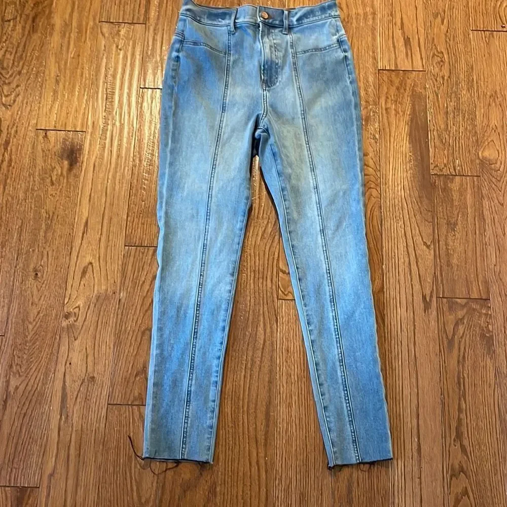 Express super high rise skinny seam front raw hem jeans 4 - Picture 3 of 12